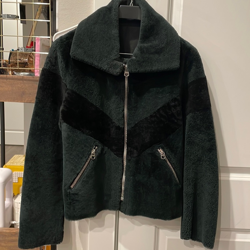 Sandro size 1 jacket. Mountain lamb leather and faux fur